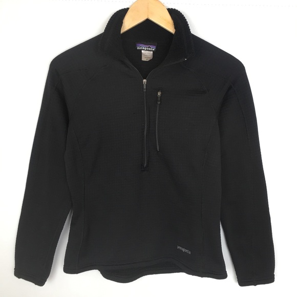 Patagonia Tops - Patagonia Half Zip Pullover Jacket Top Black Waffle Weave Fleece Lining